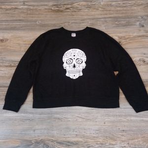 Soft Warm Cozy Crew Neck Long Sleeve Sugar Skull Sweater Top